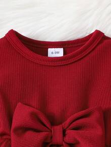 女婴优雅可爱长袖上衣+裤子套装，薄款纯色简约风格，春秋季