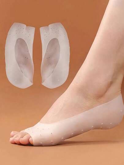 1 Pair Perforated Silicone Moisturizing Pad, Suitable For Cracked Feet And Dry Foot Care - Breathable Soft Elastic Gel Heel Protector Pad With Ventilation Holes, All Season Unisex Foot Care