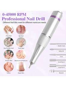 0-45000RPM 专业可充电美甲磨甲机，带高清显示屏，金属磨头，美甲修甲机 - 玫紅色 - 查看 5