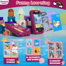 Juguetes para niñas, juguetes para niños, smartphone, dispositivos de aprendizaje con estuche de silicona con diseños de dibujos animados lindos - Compatible con música, historias, aprendizaje de palabras, cámara y talla grande de 20 aplicaciones integradas, pantalla táctil de 2.8 pulgadas, tarjeta de memoria de 8GB, ideal para niños de 3+ años, regalo perfecto para niños