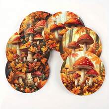 1套/4件/6件/300件秋季蘑菇枫叶图案硅藻泥杯垫，咖啡杯垫，家居和餐厅多场合装饰品，日常礼品，餐桌装饰，日常装饰，主题派对装饰 - 彩色 - 查看 6