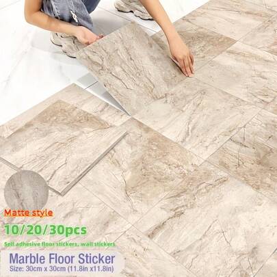 10/20/30pcs Self-Adhesive PVC Floor Tiles, Matte Finish, Faux Marble Pattern, Easy To Peel And Stick, Easy Installation, Suitable For Kitchen, Living Room, Bathroom, Hallway, Office, Waterproof Self-Adhesive Floor And Wall Stickers, Home Decor, 11.8in*1.8in
