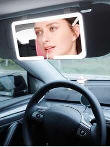 1pc LED Light Makeup Mirror For Car Sun Visors, Rechargeable Makeup Mirror, Adjustable Brightness, 3 Lighting Modes, Touch Screen, Universal For Cars, Trucks And SUV,600mAh