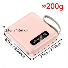 10000mAh Batería Externa, Batería Externa Portátil de Carga Lenta de Varios Colores, Protege la Batería del Teléfono, Adecuada para Múltiples Dispositivos (2xSalida USB, Tipo-C Integrado, Micro, Cable USB), Con Iluminación LED, Pantalla Digital de Energía, Adecuada Como Regalo de Graduación - Rosa - Ver 10