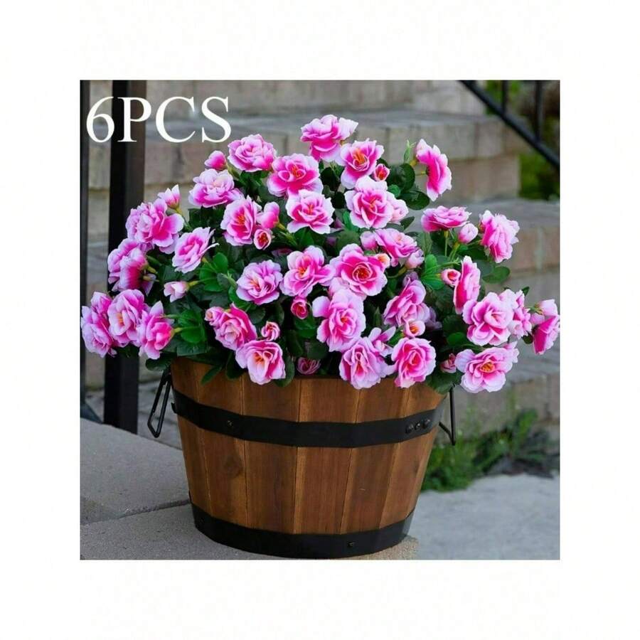 6 Artificial Velvet Rosewood, Spring Decoration Artificial Outdoor Flowers And Plants, UV Resistant, Realistic, Suitable For Outdoor Potted Plants, Porch, Courtyard, Balcony, Garden, Courtyard Home Decoration - Hồng - Xem 1