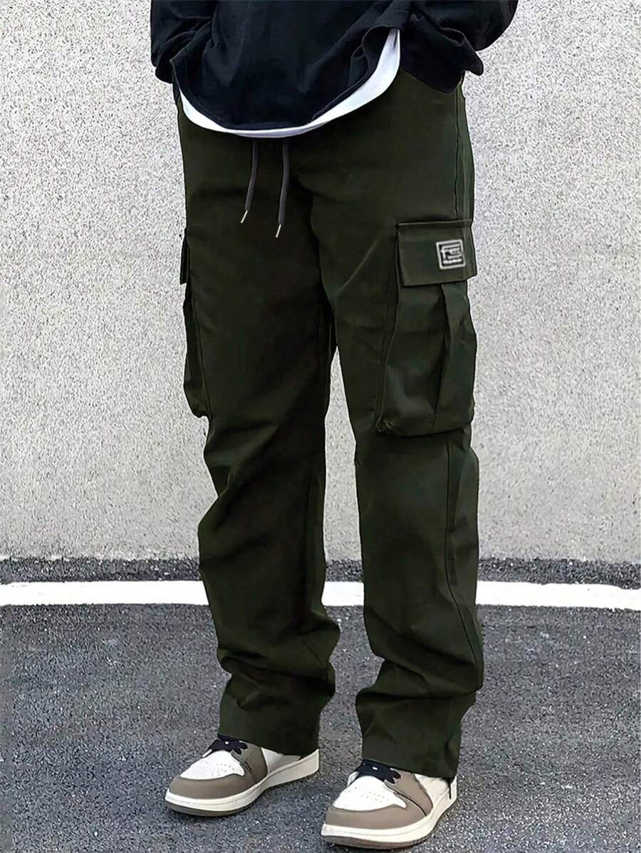 男士休闲工装裤，时尚户外工作服长裤，秋冬 - 軍綠色 - 查看 1