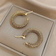 1pc Stainless Steel Elegant Hoop Earrings, Unplated, No Gemstone, Sexy & Casual Style, Women's Fashion Jewelry For Daily Wear & Parties, All-Season Accessory - 金的 - 查看 8