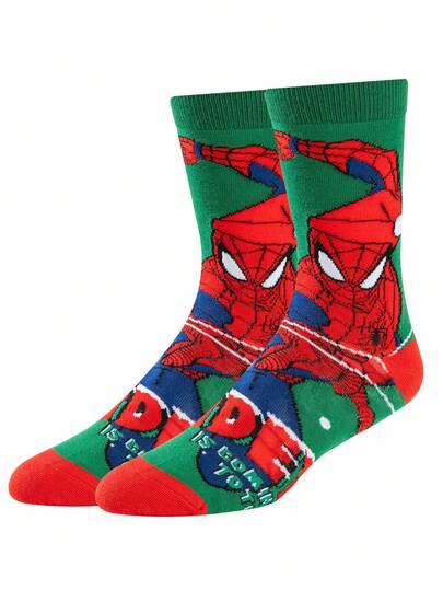 Marvel 1 Paar authentische Spinne-Man Superhelden Socken, Cartoon Weihnachten Neujahr Geschenk Socken für Männer und Frauen, kreative und interessante Disney Charakter Socken