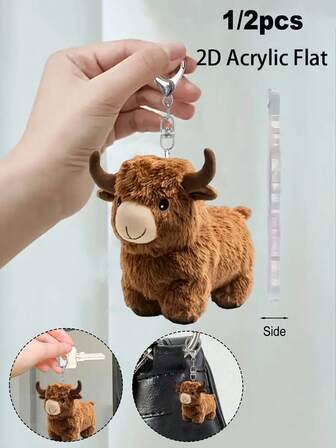 Charming Calf Acrylic Bag Pendant, Acrylic Decorative Car Pendant, Cute Calf Cartoon Family Keychain Bag Decoration, Lobster Clasp Pendant, Cute Yak Pattern, Headphone Pendant, Mobile Phone Case Pendant - Very Suitable For Car Keys, Backpacks And Bags, Also A Good Choice For Gift Giving, Mother'S Day Gift