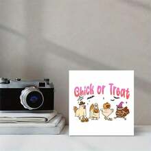 Plaque décorative et panneaux "Chick or Treat" Halloween, Halloween drôle, décoration de bureau mignonne, Trick or Treat, cadeau d'Halloween pour femmes, poussin fantôme mignon, décoration de bureau, décoration de maison, décoration de chambre, décoration murale de salle de bain, décoration murale de salon, décoration de chambre esthétique