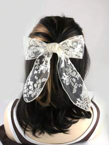 1pc Beige Lace Bow Hair Clip, Suitable For Daily Use Claw Clips Hair Claws Hair Barrettes, School Stuff, Elegant, College, Winter Outfit For Women, Bows, Cute, Classy, Head Accessories, Hair Accessories For Women - White - View 7