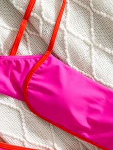 Women Simple Spliced Tie Back Sexy Bikini Set High Waist Bathing Suits Beach Outfit