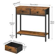 Slim Console Table, Narrow Console Table With 2 Non-Woven Drawers, Hallway Table With Storage, Small Side Table For Small Spaces, Living Room, Industrial - Brown - View 9