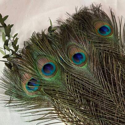 70pcs/50pcs Peacock Feather In Bulk, Faux Peacock Feather Decorated For Vase Craft Vase Wedding Home Party Christmas Day Decoration Peacock Feathers