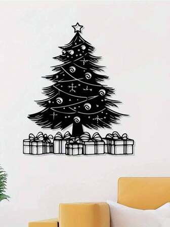 1 Stück Vintage Weihnachtsbaum Metallwanddekoration, witterungsbeständige Eisen Weihnachtsdekoration mit Sternen und Ornamenten, perfekt für Innen- und Außenbereich Feiertagsdekoration, ideales Geschenk für Weihnachtsbegeisterte