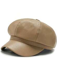 1 Piece Simple Multifunctional Solid Color PU Leather Octagonal Hat For Women, Spring, Summer, Autumn, Winter, Many Colors To Choose From, Fashionable Casual High Quality, Very Suitable For Gifts - 彩色 - 查看 4