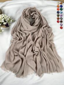 1pc Minimalist Fashionable Elegant Chiffon Scarf, Suitable For Daily Wear, Work, Celebration, Sports, Soft & Breathable UV Protection, Gulf Style Polyester Plain Color Plus Size Long Headscarf For Women For Dress - Khaki - View 12