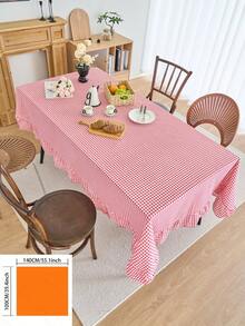 1pc Red Plaid Round Tablecloth, American Vintage Style With Ruffled Edge, Kitchen & Living Room Decor, Valentine's Day Dining Table Cloth - Multicolor - View 11