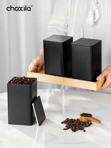 choxila 3个装咖啡储存罐茶叶零食咖啡豆储存罐铁艺艺术展示方形罐 - 黑色 - 查看 2