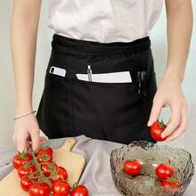 2025Server Aprons With 3 Pockets Black Server Waist Aprons Waitress Half Apron Waterdrop Resistant Waitress Apron - 黑色-1包 - 查看 5