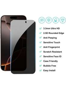 Yezodawee 2pcs Privacy Screen Protector For Samsung Galaxy A16 5G/A15/A14/A55/A54A/34, Upgraded 25° Anti-Spy Tempered Glass Screen Protector, Compatible With IPhone 17 Pro Max/17 Pro/17 Air/17/16 Pro Max/16/16 Pro/16 Plus/15/14/13/12/11/XR/XS Max, Anti-Scratch, Privacy Screen Protector - Black - View 8