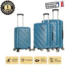 European Brand French Designed 20+24+28-Inch POLYPROPYLENE 3 Pieces Travel Luggage Set, Expandable Large Capacity, Quiet Wheels, Secure Lock, Water Resistant, Durable, 1-Year Warranty, Essential Travel Gear, Holiday Must-Have, Elegant Style, Fashionable Basic, Ready For Spring, Comfortable Family Travel, Special Gift, Top Item, Bright Colors, Unisex, Budget Airline Carry-On Suitcase - Teal Blue - View 1