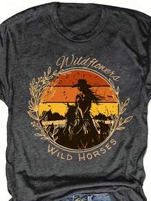 Women's Round Neck Short Sleeve T-Shirt - 深灰色 - 查看 3