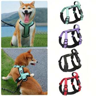 1pc Outdoor Pet Vest Soft Comfortable Breathable Dogs Harness, Anti-Break At Night Reflective Adjustable Dog Harness For Small And Medium Dogs Walking, Jogging