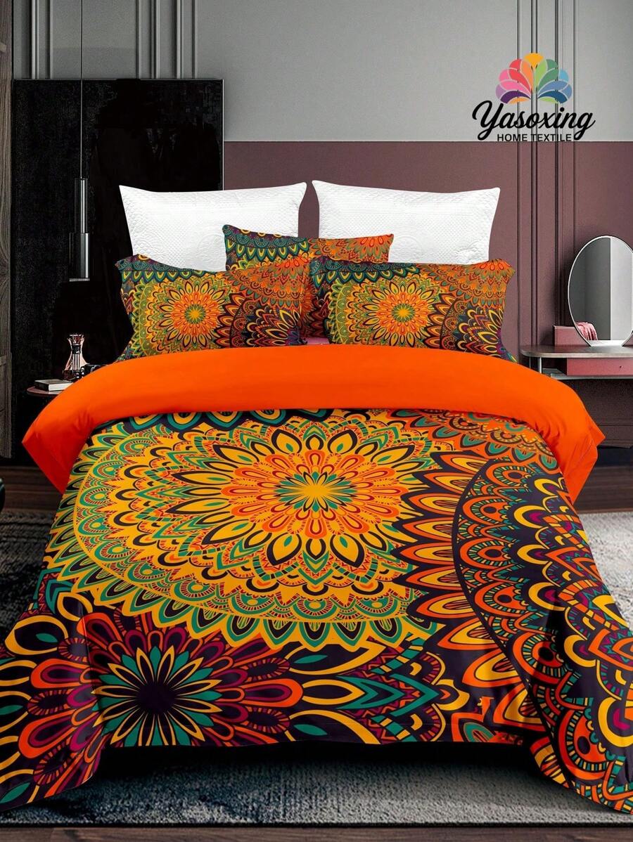 3入組/套圖案印花被套（1入組被套和2入組枕套）波西米亞風格織物床上用品適合四季