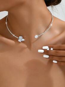 3pcs Set Minimalist Rhinestone Necklace & Earrings Jewelry Set, Versatile For Daily Wear