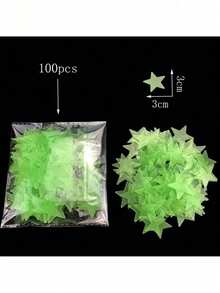 100pcs 3cm Luminous Glow-In-The-Dark Stars Wall Stickers, 3D Realistic Shine, Solid Color And Mixed Colors Home Decor Room Decor