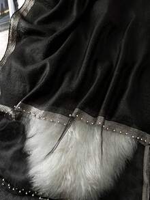 1pc Women Black Solid Faux Pearl Beaded Mulberry Silk & Wool Blend Warm Shawl, Elegant Pearl Double Row Scarf Suitable For Men/Women, Spring/Summer Travel Sun Protection, Autumn/Winter Warm Shawl Decor Accessory, Gift For Friends And Family - Black - View 4