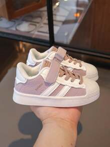 韩版儿童帆布鞋，男女童拼色魔术贴休闲运动鞋，软底防滑幼儿鞋，经典设计 - 粉色 - 查看 4