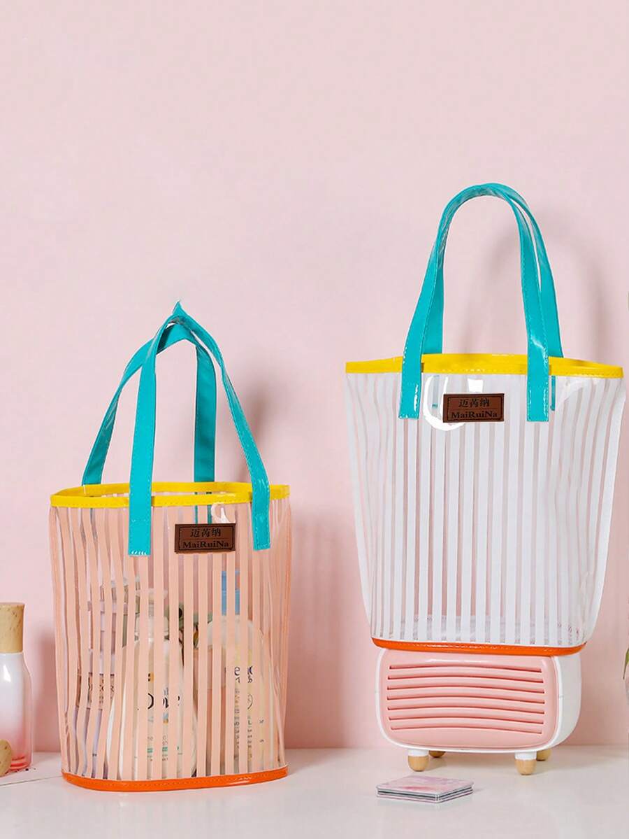 1个大号女士沙滩手提包，防水防沙，带拉链口袋，女士游泳包，彩色条纹装饰，适合存放洗漱用品、化妆品、收纳物品，也适合学校、大学、宿舍、邮轮旅行、沙滩必备品、沙滩巾收纳、沙滩配件、夏季度假必需品。 - 彩色 - 查看 1