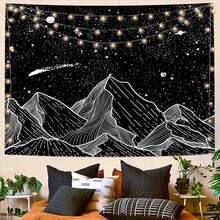 Local Shipping 2025 New   Black And White Tapestry Starry Night Mountain Tapestries For Bedroom Aesthetic Moon And Stars Tapastry's Wall Hanging Dark Nature Forest Wall Tapestry For Living Room Dorm (48'' * 36'') - 墨綠色 - 查看 4