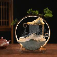 LED Tabletop Indoor Water Fountain  Fake Plants Waterfall Zen Decor With Mist, For Meditation With Fake Plants Feng Shui Decor For Good Luck Wealth - 美規A型插(110-127V) - 查看 1