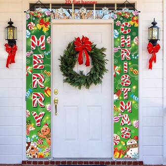 Bannière plate 2D, Bannière de décoration de Noël à la menthe poivrée, Panneau de bienvenue Joyeux Noël Bonbon à la menthe poivrée pour la décoration de la porte d'entrée de Noël, Bannière de porte de bonbon de Noël pour les accessoires photo d'intérieur et d'extérieur