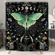 Bộ rèm tắm hình mặt trăng, chòm sao bí ẩn, chiêm tinh, lưỡi liềm màu be, Tarot, rèm phòng tắm polyester phù thủy kèm 12 móc, kích thước 60x72in, rèm tắm chống nước, có thể giặt bằng máy, kích thước 66x72in, rèm phòng tắm mềm mại kèm 12 móc, kích thước 36x72in, rèm phòng tắm khô nhanh, trang trí phòng tắm - Bướm xanh mòng két - Xem 3
