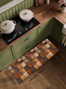1pc Silica Gel Kitchen Floor Mat, Wood Grain Mosaic Pattern Design, Simulating The Effect Of Old Wooden Board Splicing, Presenting A Retro And Natural Visual Style - Multicolor - View 9