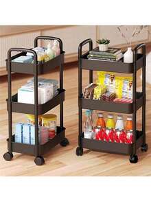 1 Stück Kunststoff 3-stöckiger Nutzwagen, rollbarer Organisationswagen mit Griff und Rädern, multifunktionale Aufbewahrungsregale für Küche, Wohnzimmer, Büro