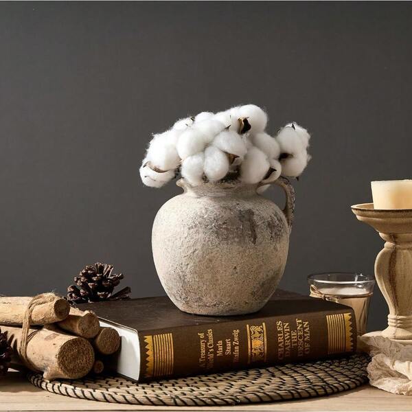 Ceramic Vase, 5.8 Inch Terracotta Vase With Handles, Boho Decor Decorative Vase, Rustic Vase For Home Decor, Farmhouse, Living Room, Table - Beige