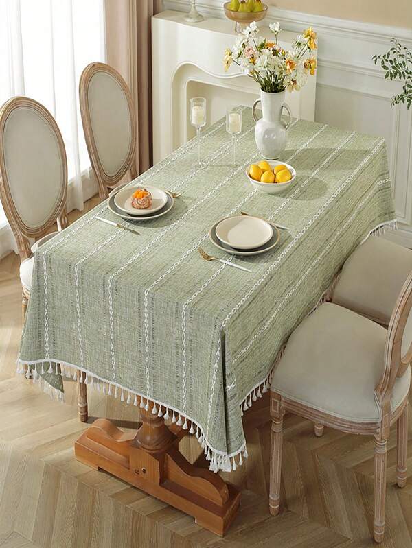 2 Color Options, Linen Plaid Tablecloth, Square Tea Table Cloth, Floral Lace Trim, Minimalist Design, Dual Color Choice, Fresh & Compact Style, Suitable For Parties, Gatherings, Daily Entertainment, Gifts, Birthday, Festivals, Party Decorations, Singles Party, Wedding, And Other Holiday Dining Events