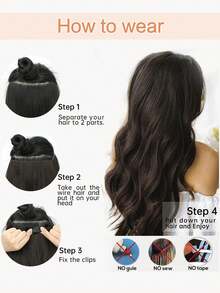 隐形钢丝接发，浅灰棕色带挑染，自然波浪卷发片，女士合成接发，夹式接发片 - 間色 - 查看 10