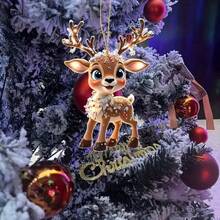 1pc Creative Acrylic Reindeer & Christmas Tree Hanging Ornament, Car Decor, Party Decoration, Christmas Gift