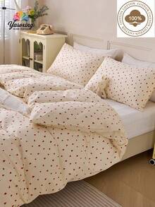 2/3pcs 100% Cotton Duvet Cover Set With Heart Pattern, Breathable & Super Soft, Suitable For All Seasons (1pc Duvet Cover + 1/2pcs Pillowcase, No Pillow Insert), Soft Dual-Color Design, Applicable For Bedroom And Guest Room, Valentine's Day, Available In Super King/King/Queen/Twin Size, Dorm Bedding, Back To School
