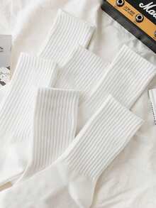 6 đôi tất thể thao màu trơn co giãn cao đến bắp chân cho trẻ em Unisex màu trắng tinh khiết, tất học sinh, mùa thu/đông - trắng - Xem 3