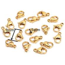 25 piezas/paquete Cierre de langosta de acero inoxidable hipoalergénico dorado, conector de cadena de pulsera, collar, teléfono, cierre de langosta para manualidades de joyería