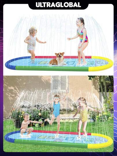 Piscina Esteira com Chafariz Jato D'Água Infantil 250*100cm Sprinkler Crianças e Pets Em PVC Resistente