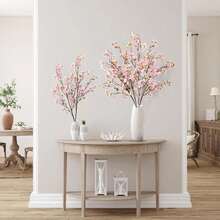 Artificial Cherry Blossom Flowers 4 Pcs Faux Cherry Blossom Stems Faux Silk Cherry Blossom Branches 41'' Fake Flowers Long Stems For Vase Arrangements Home Wedding Table Decor (Pink) KF - New Pink - 查看 4