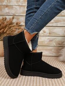 1 Pair Women's Solid Color Casual Thermal Lined Outdoor Snow Boots, Warm For Winter,Fur Boots - Black - View 5